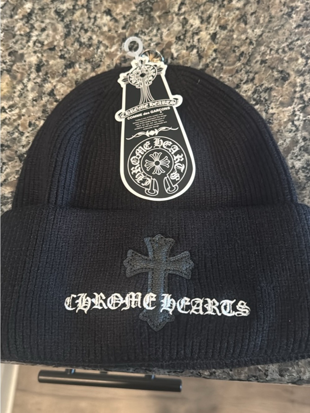 Comme des Garcons Black Embroidered Chrome Hearts Beanie